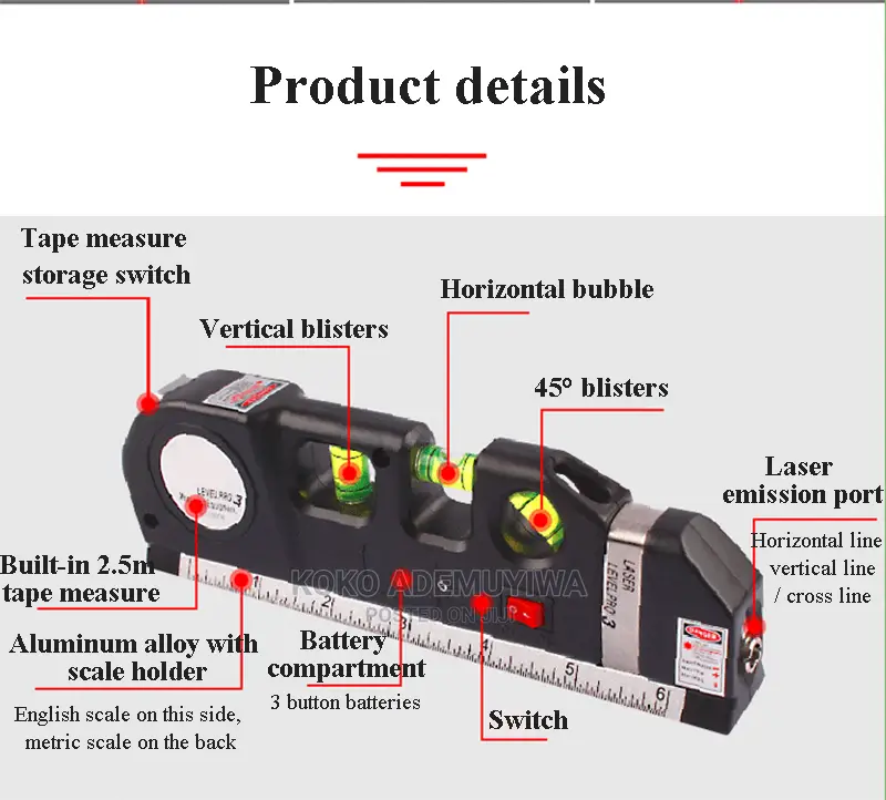 Magnetic 3 in 1 Laser Spirit Level Plum + 8ft Tape + Tripod