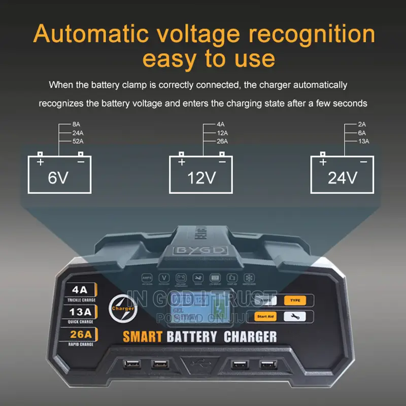 BYGD Charger Battery Car 12V 24V 26A LCD Smart Charger