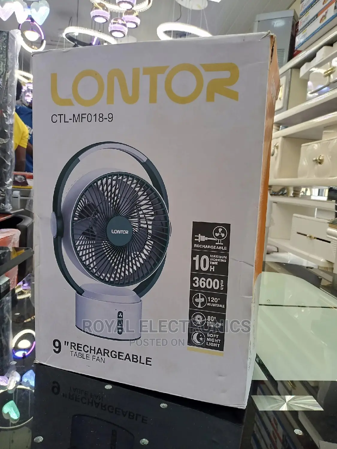 Brand New Lontor 9 Inches Rechargeable Table Fan
