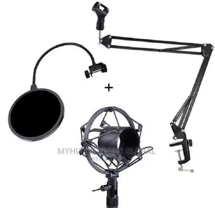 Desktop Microphone Scissor Arm Stand + Shock Mount + Filter