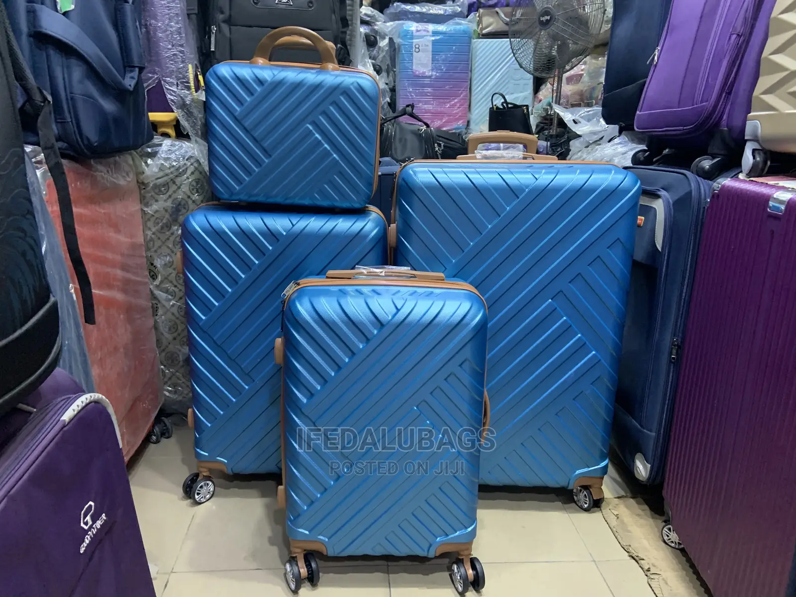 Set of Blue Quality Plastic Traveling Luggage