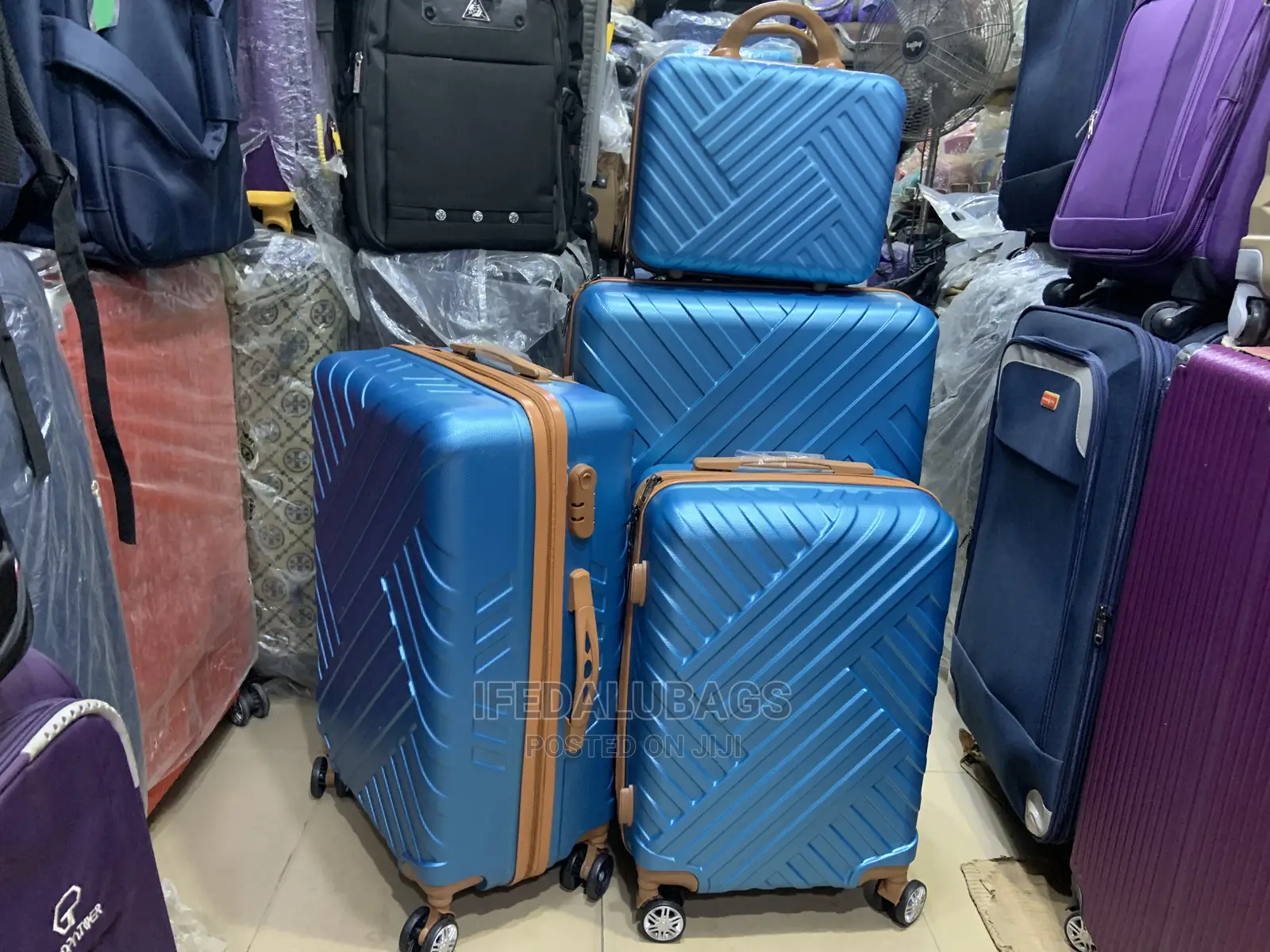 Set of Blue Quality Plastic Traveling Luggage