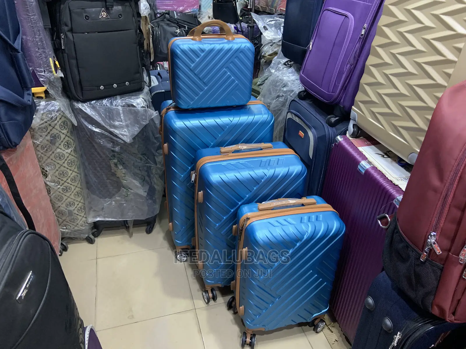 Set of Blue Quality Plastic Traveling Luggage