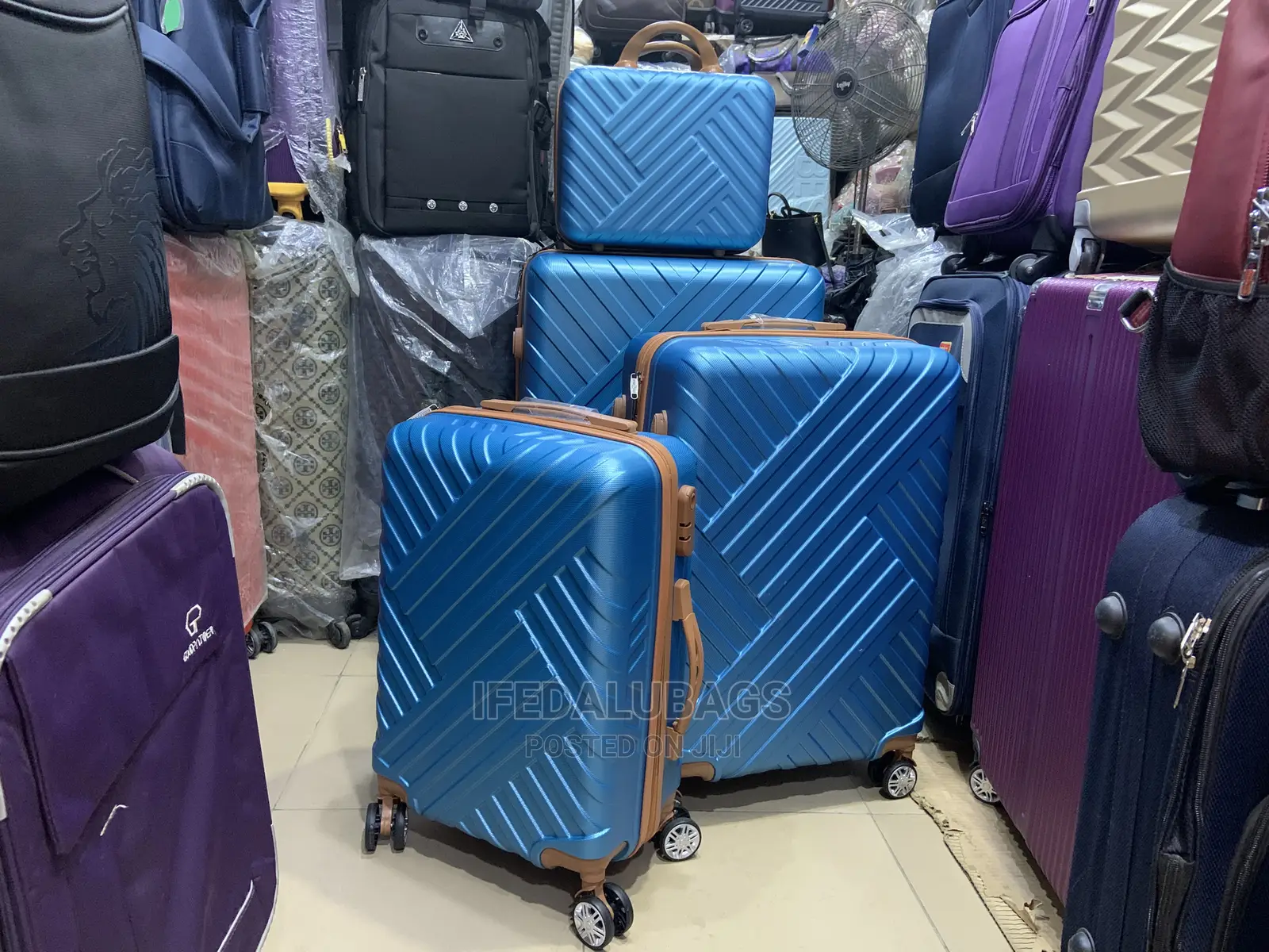 Set of Blue Quality Plastic Traveling Luggage