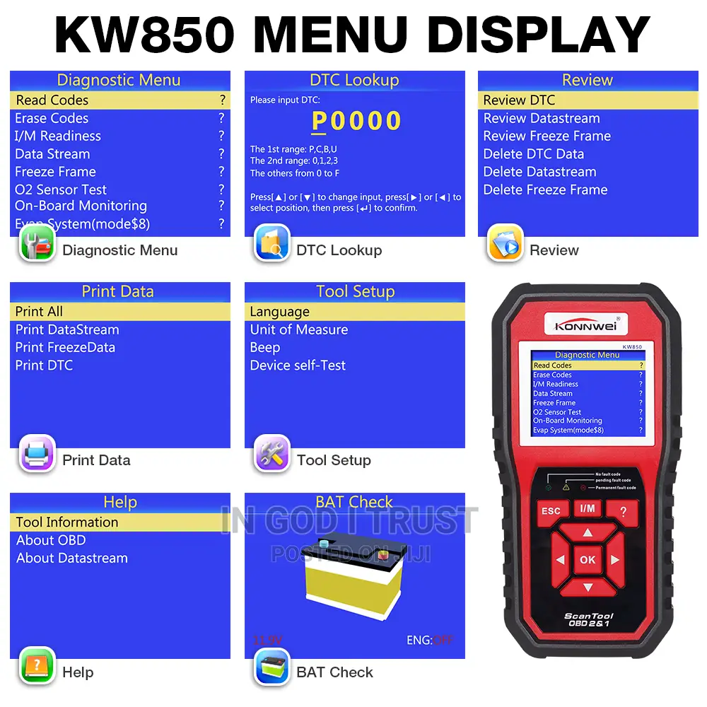 KONNWEI KW850 OBD2 Scanner Full OBDII Functions Engine
