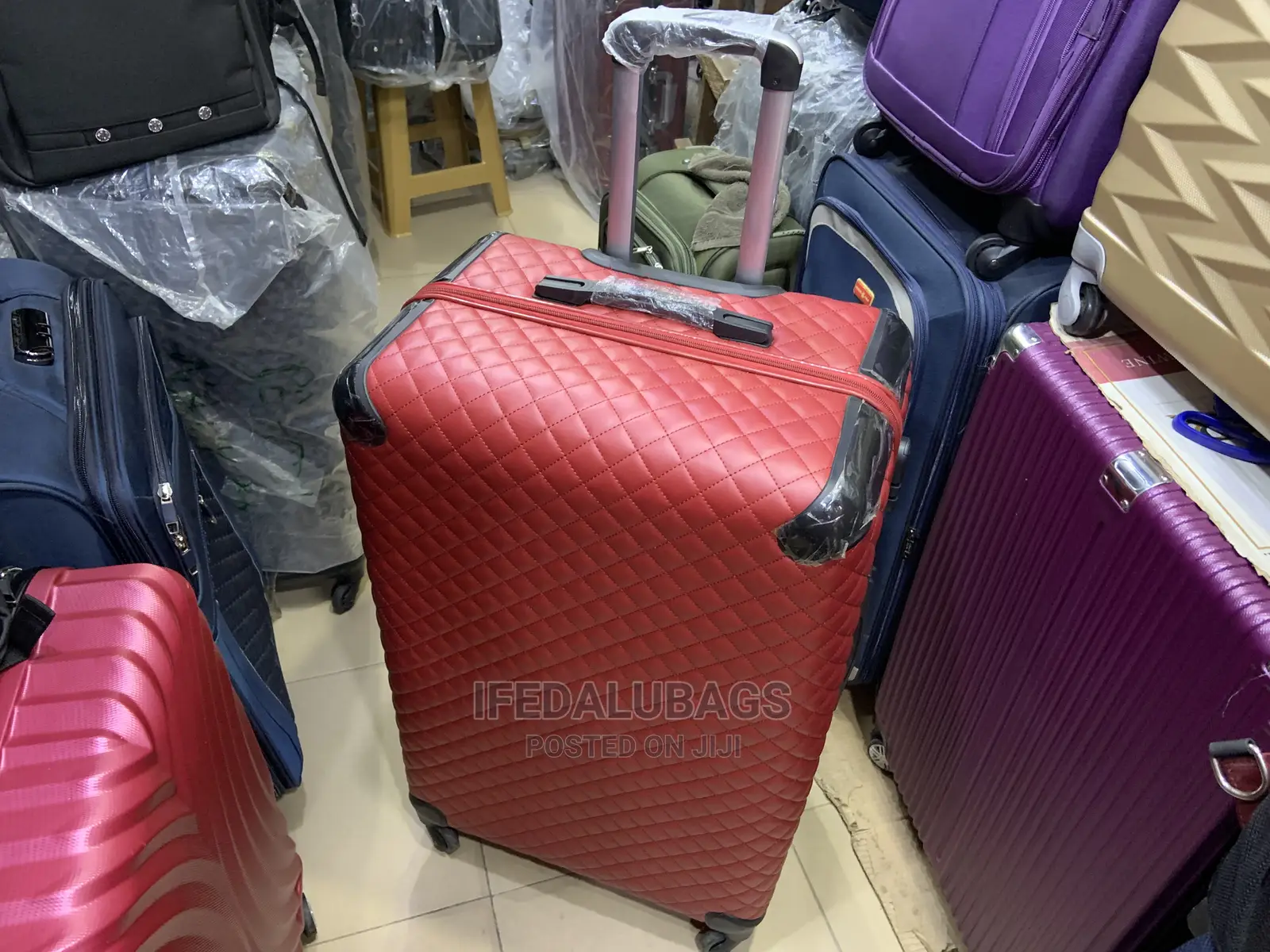 Big Size Quality Red Leather Traveling Luggage