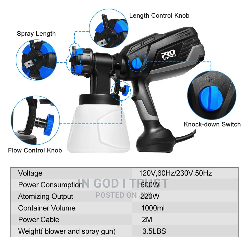 Spray Gun 600W HVLP High Power Home Electric Paint Sprayer