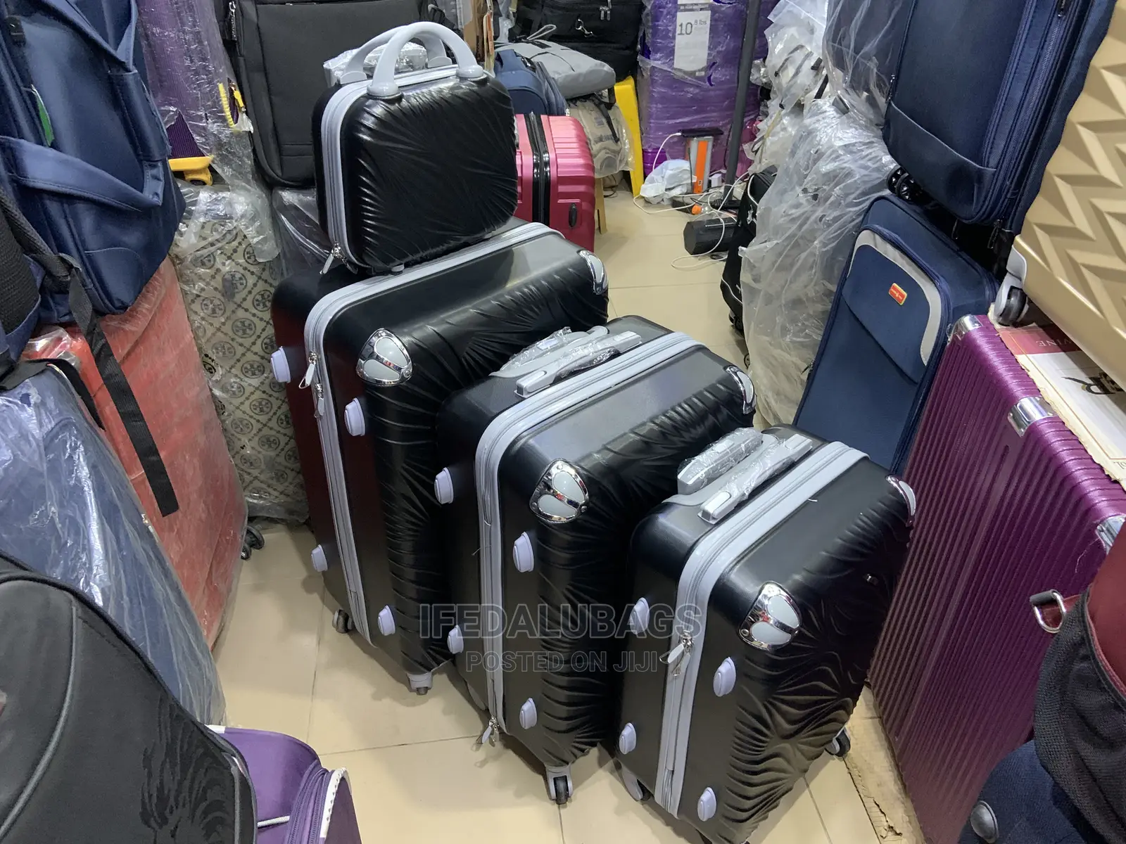 Set of Quality Black Plastic Traveling Luggage