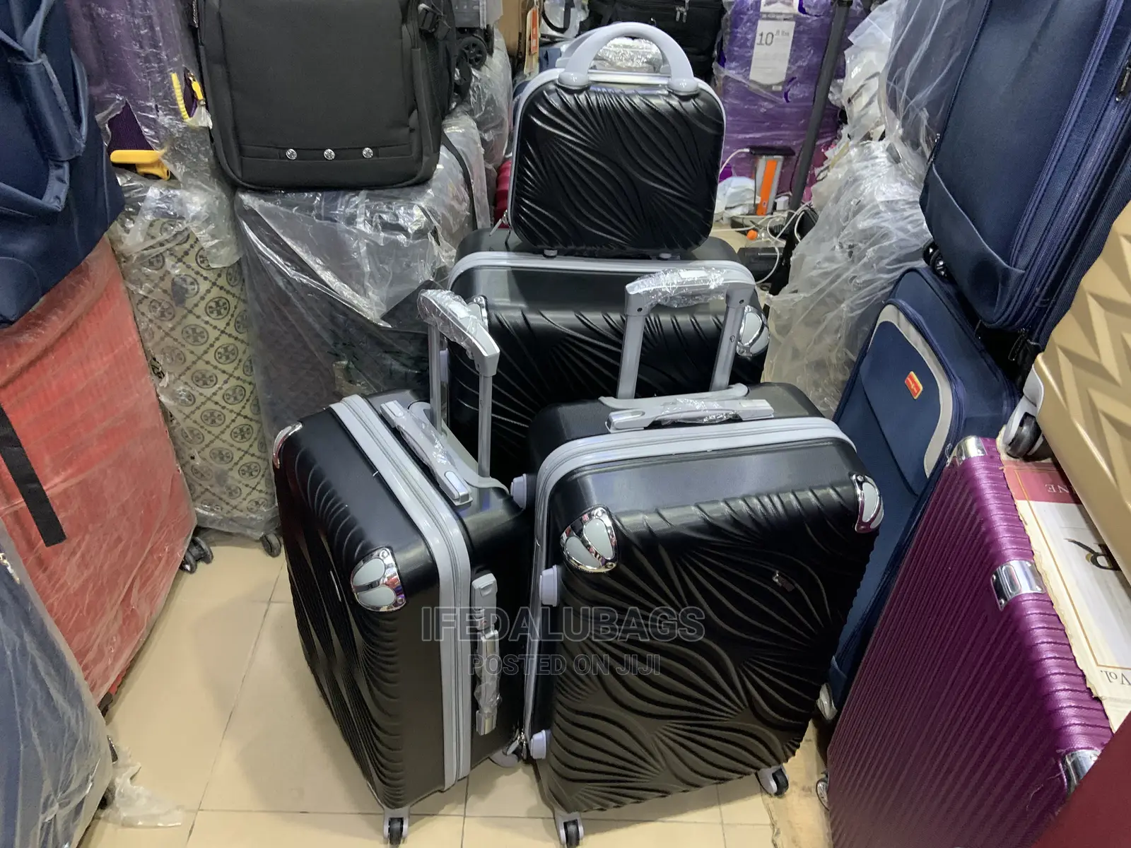 Set of Quality Black Plastic Traveling Luggage