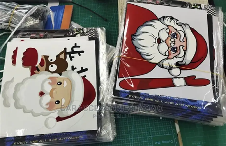 Christmas Waving Santa Claus Snowmen Tags Decals Car Window