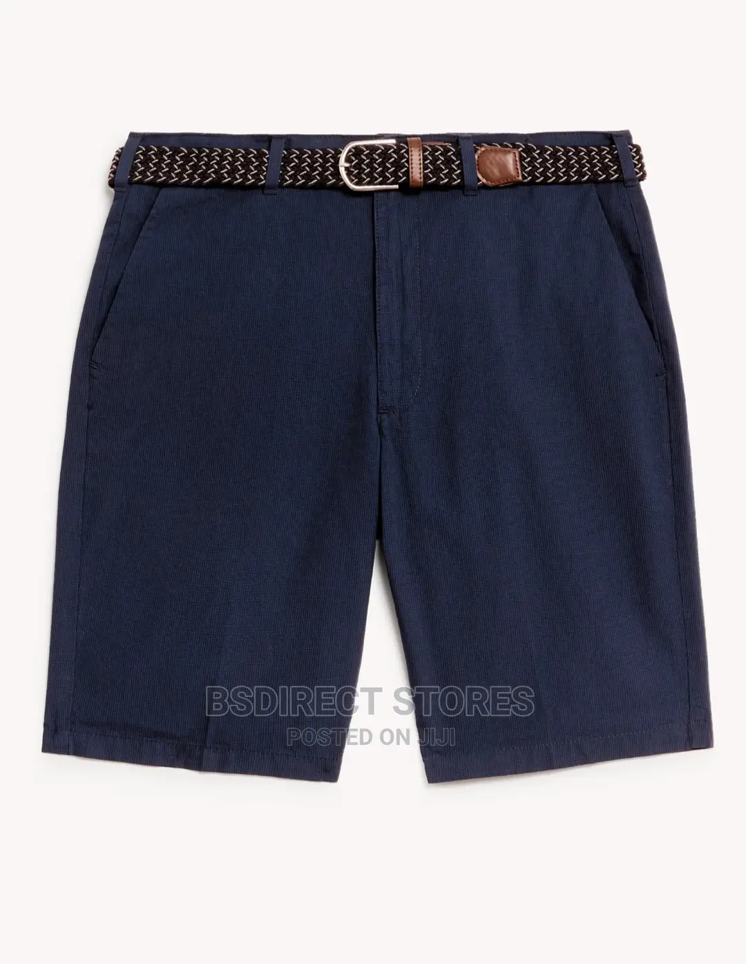 Marks and Spencer Navy 44in Pure Cotton Checked Belted Chino