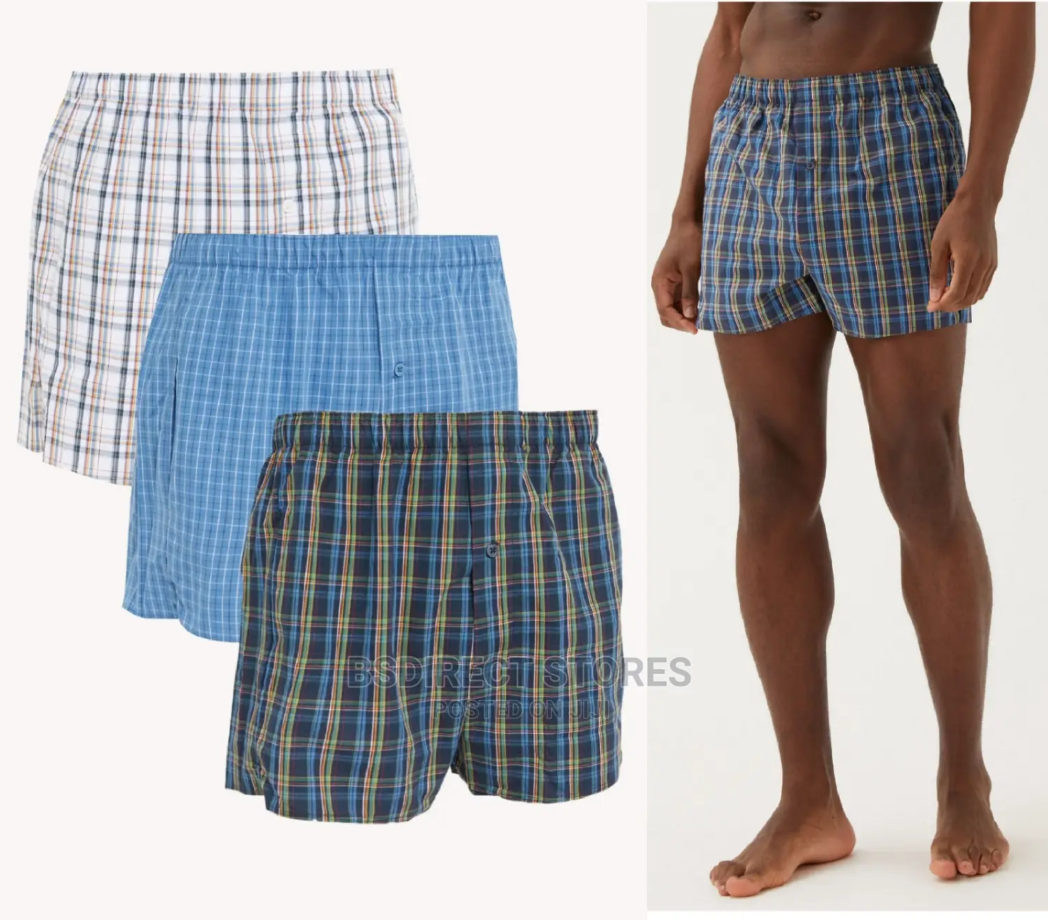 Marks And Spencer Multi 3PK Pure Cotton Checked Woven Boxers