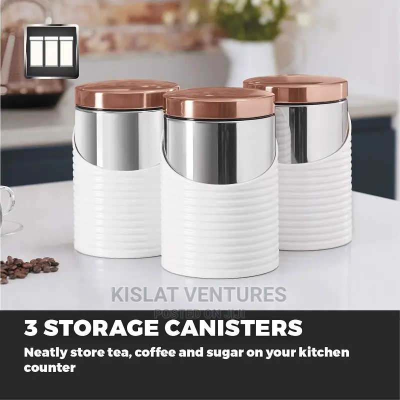 Tower Linear Tea Coffee Sugar Storage Set - White