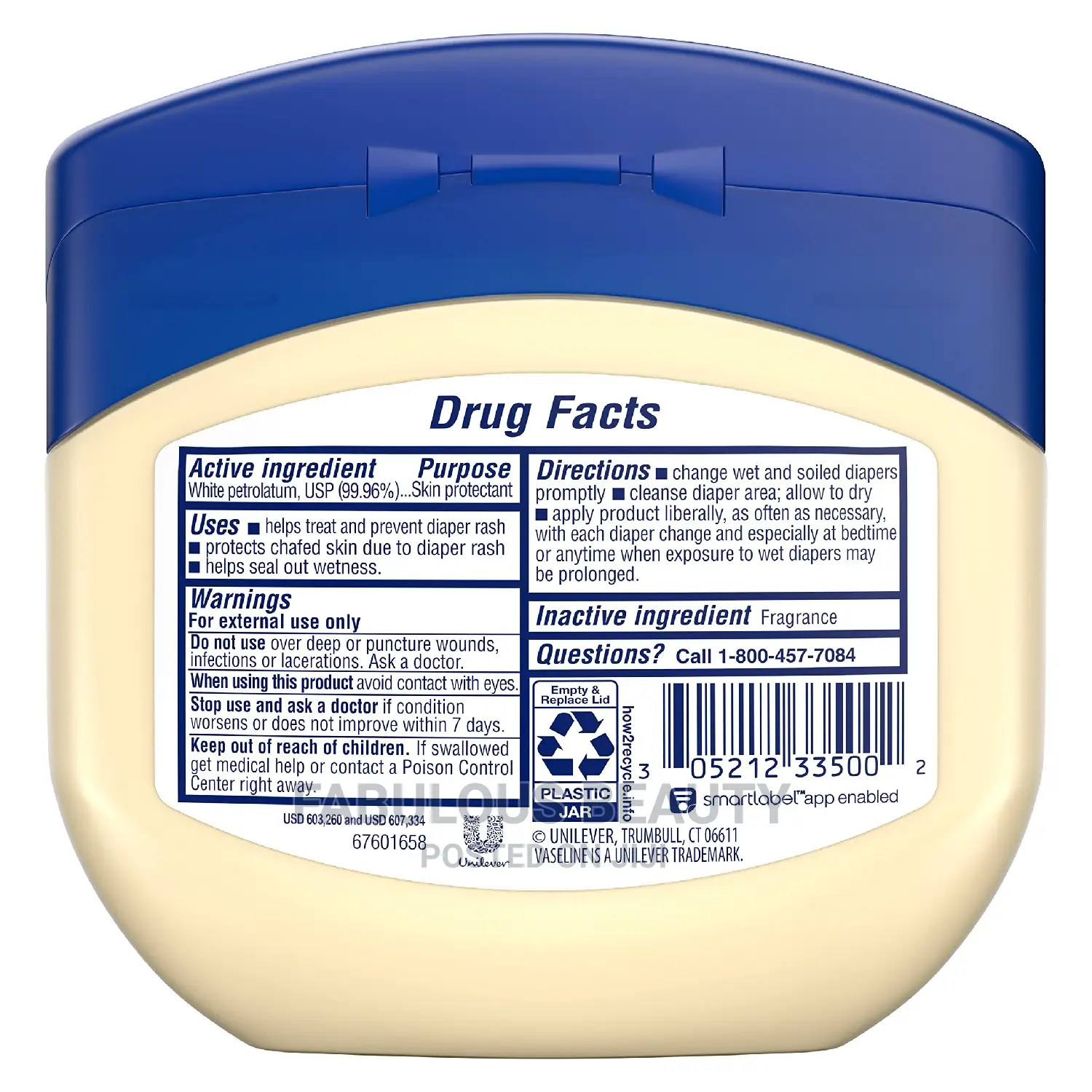 Vaseline 100% Pure Petroleum Jelly, Baby 13 Oz. Made in USA.