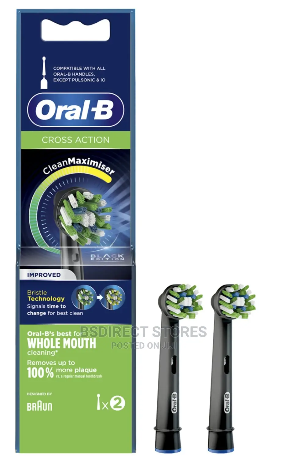 Oral-B Crossaction Clean Maximiser Brush Heads 2 Pc(S) Black