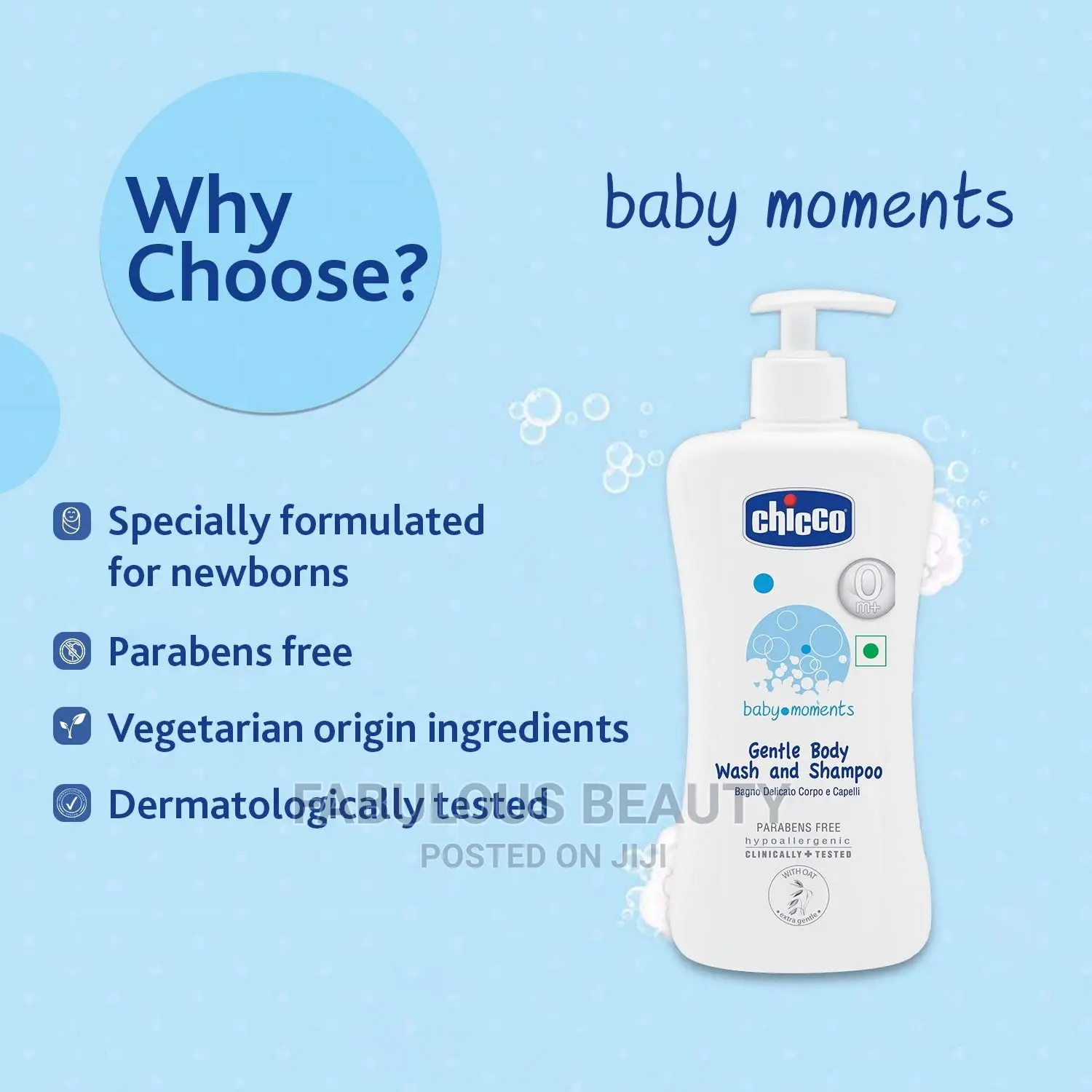 Chicco Baby Moments Gentle Body Wash and Shampoo (500ml).