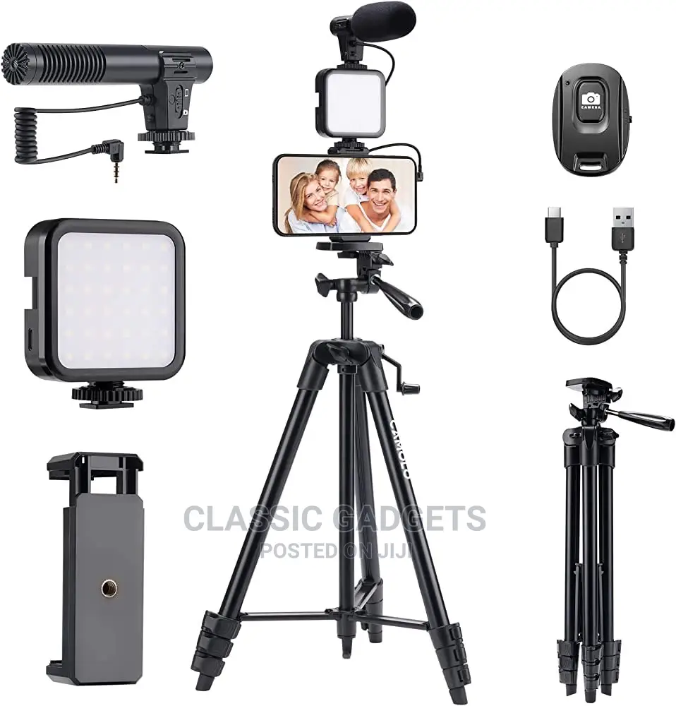 53 Inch Tripod Vlog Kit With+ LED + Mic + Clip + Remote