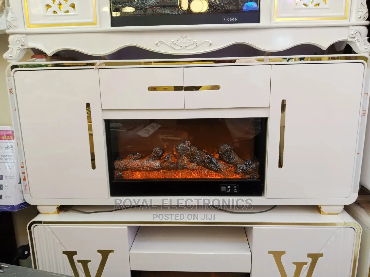 Unique Design Pure White Modern Firedisplay TV Stand