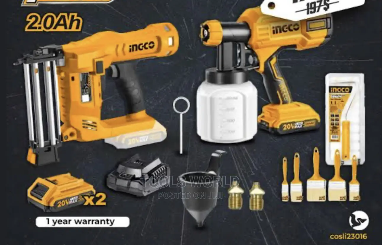 2PCS Combo Kit Set 20V Cordless Paint Spray Gun Brad Nailer
