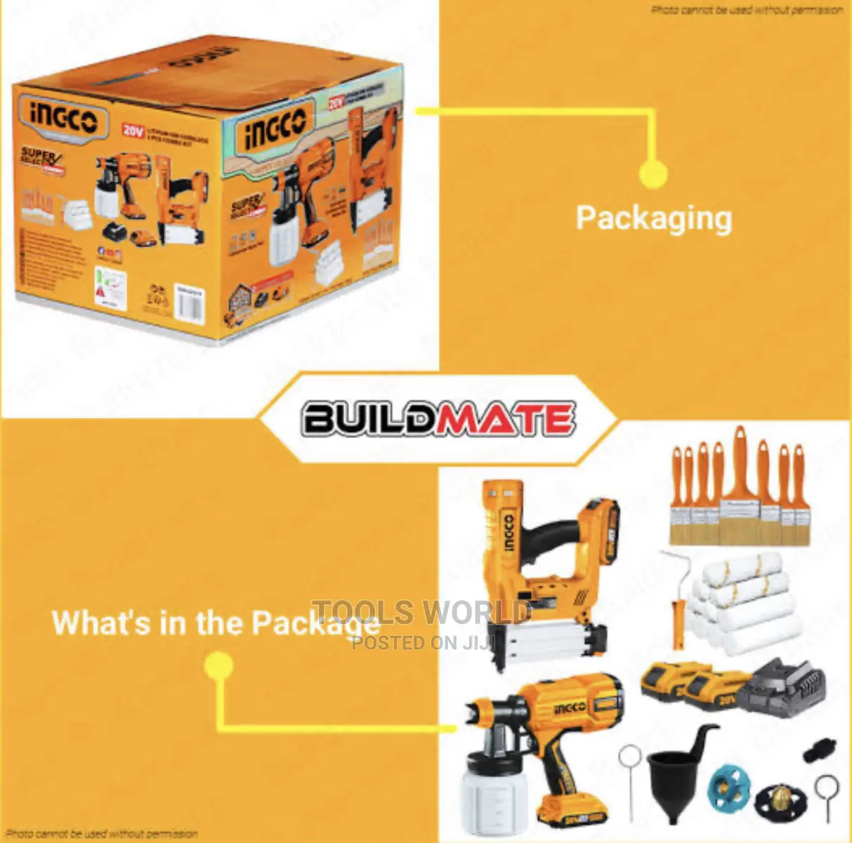 2PCS Combo Kit Set 20V Cordless Paint Spray Gun Brad Nailer