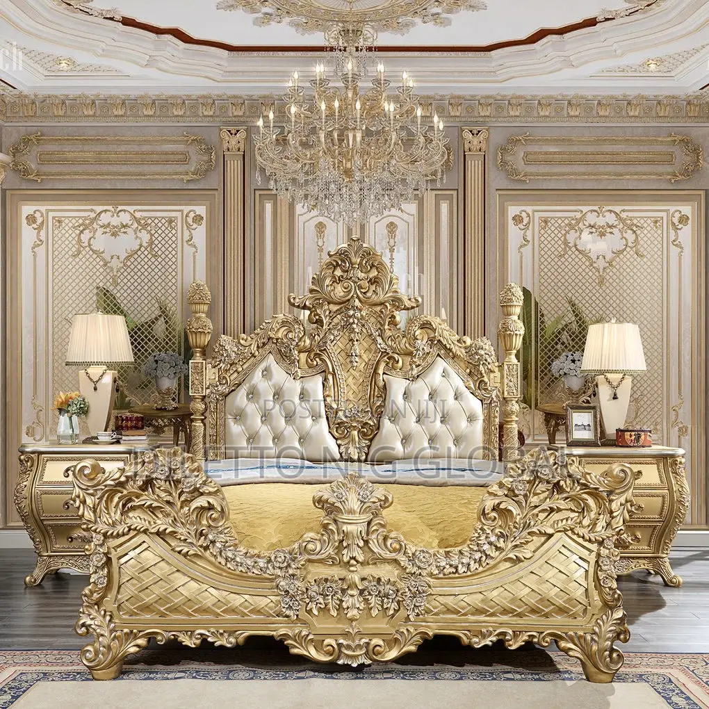 Antique Gold Faux Leather King/Queen Traditional Bed
