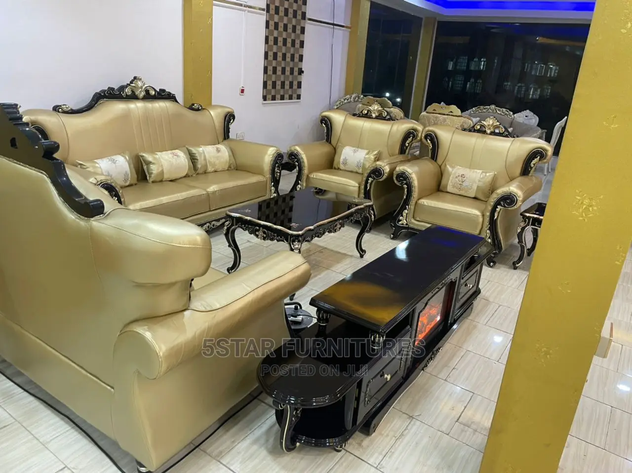 Luxury 7 Seater Living Room Fabric Royal Sofa Chair.