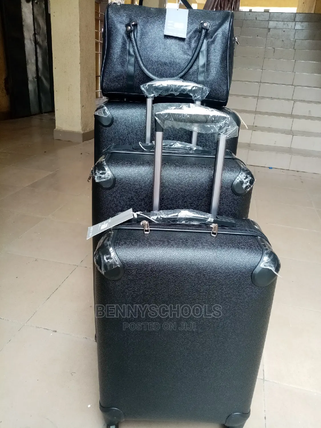 Set of 4 Black Imported Leather Traveling Luggage Boxes