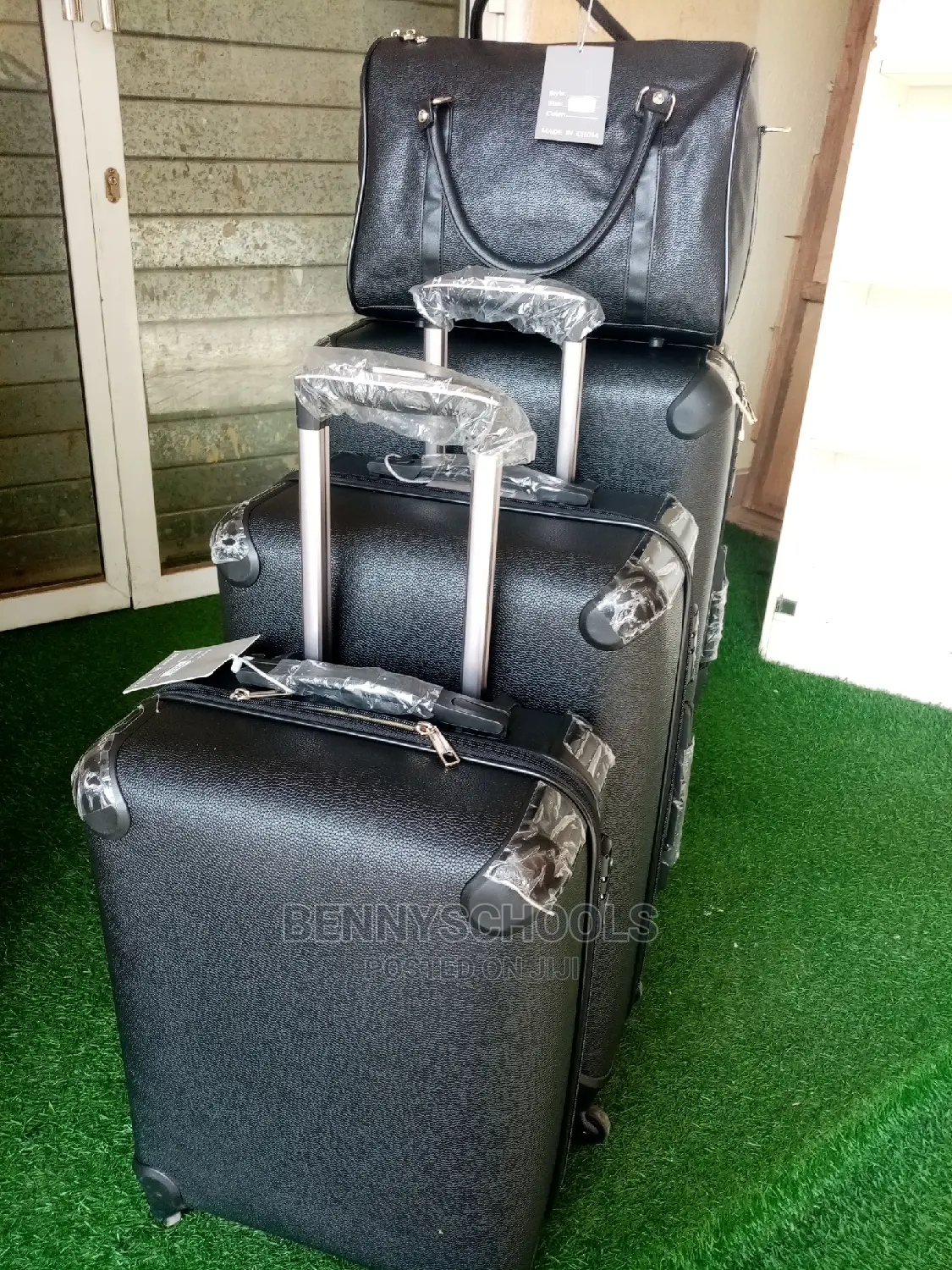 Set of 4 Black Imported Leather Traveling Luggage Boxes