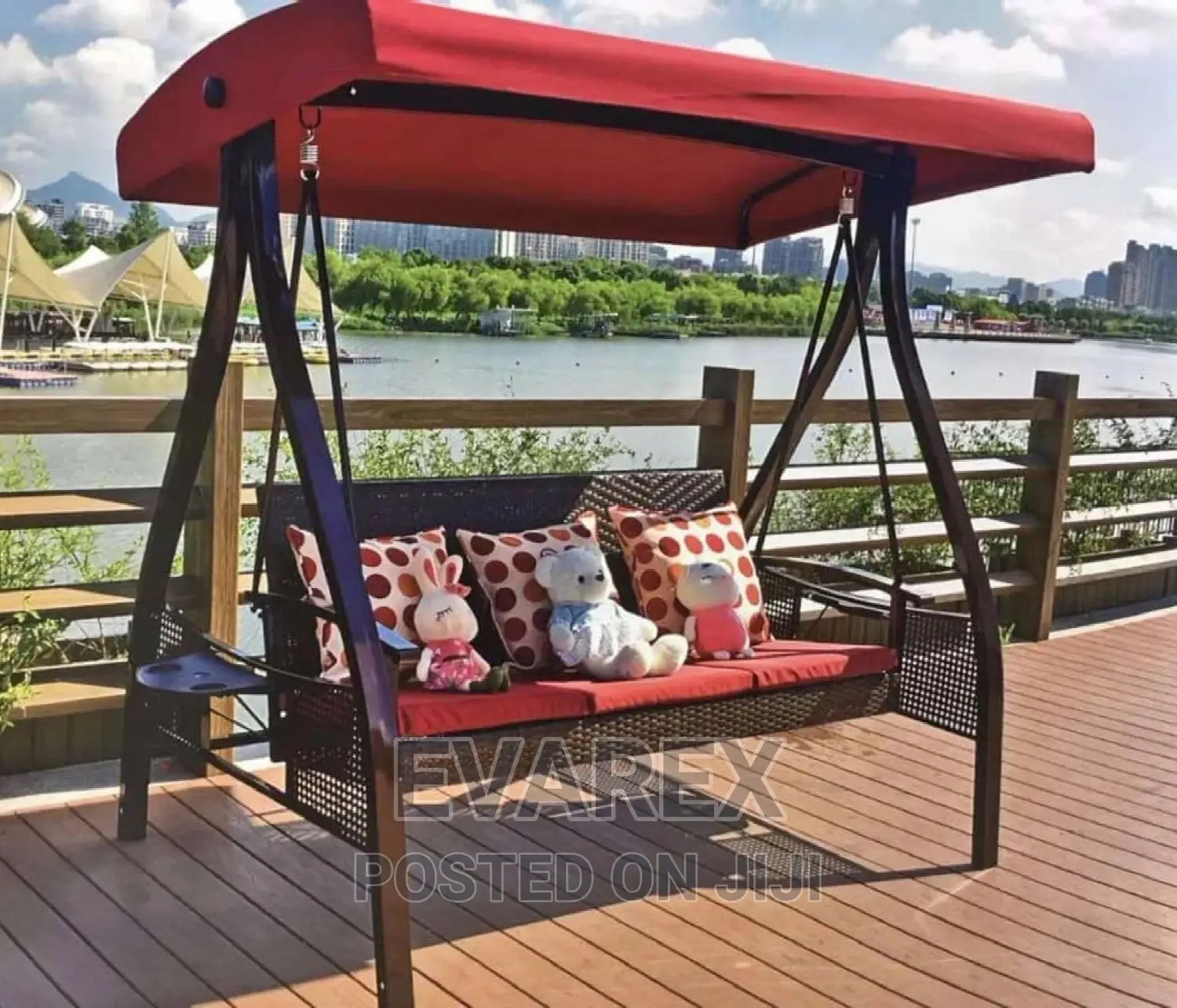 Luxury 3 Seater Red Swing Chair With Canopy