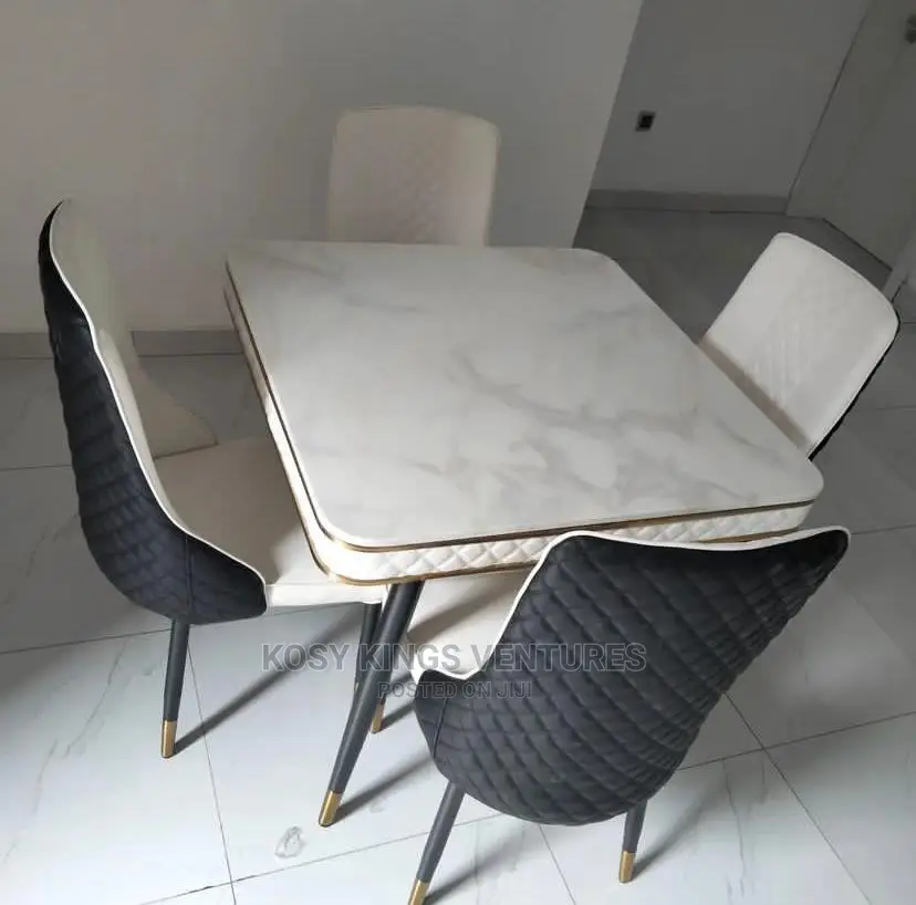 Marble Dinning Table With Four Leather Chair