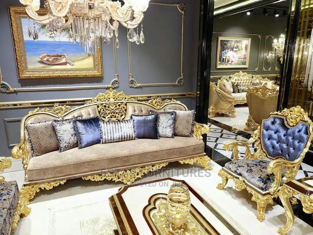 Luxury 7 Seater Living Room Fabric Royal Sofa Chair.