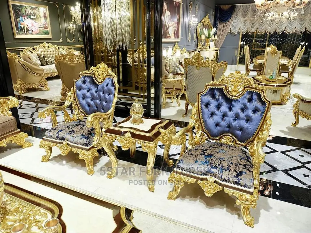 Luxury 7 Seater Living Room Fabric Royal Sofa Chair.