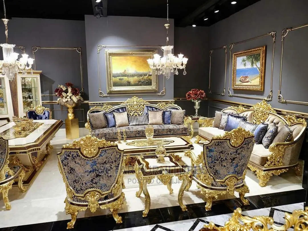 Luxury 7 Seater Living Room Fabric Royal Sofa Chair.