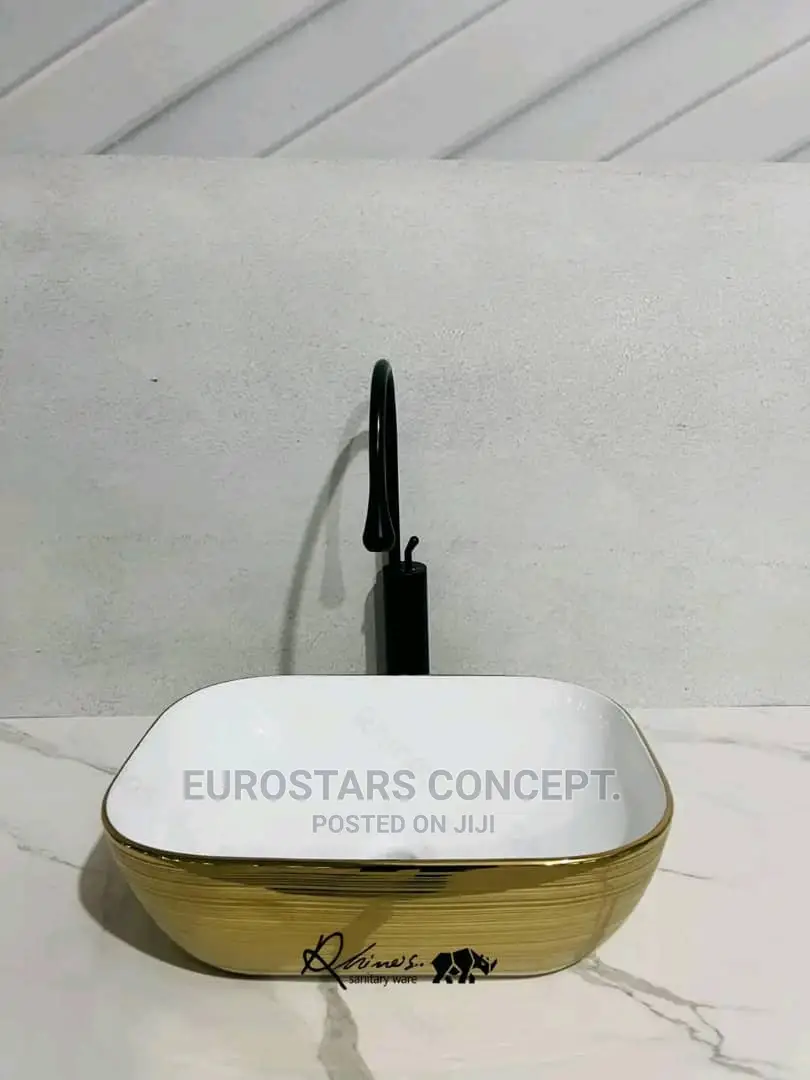 Gold an White Design Ceramic Basin
