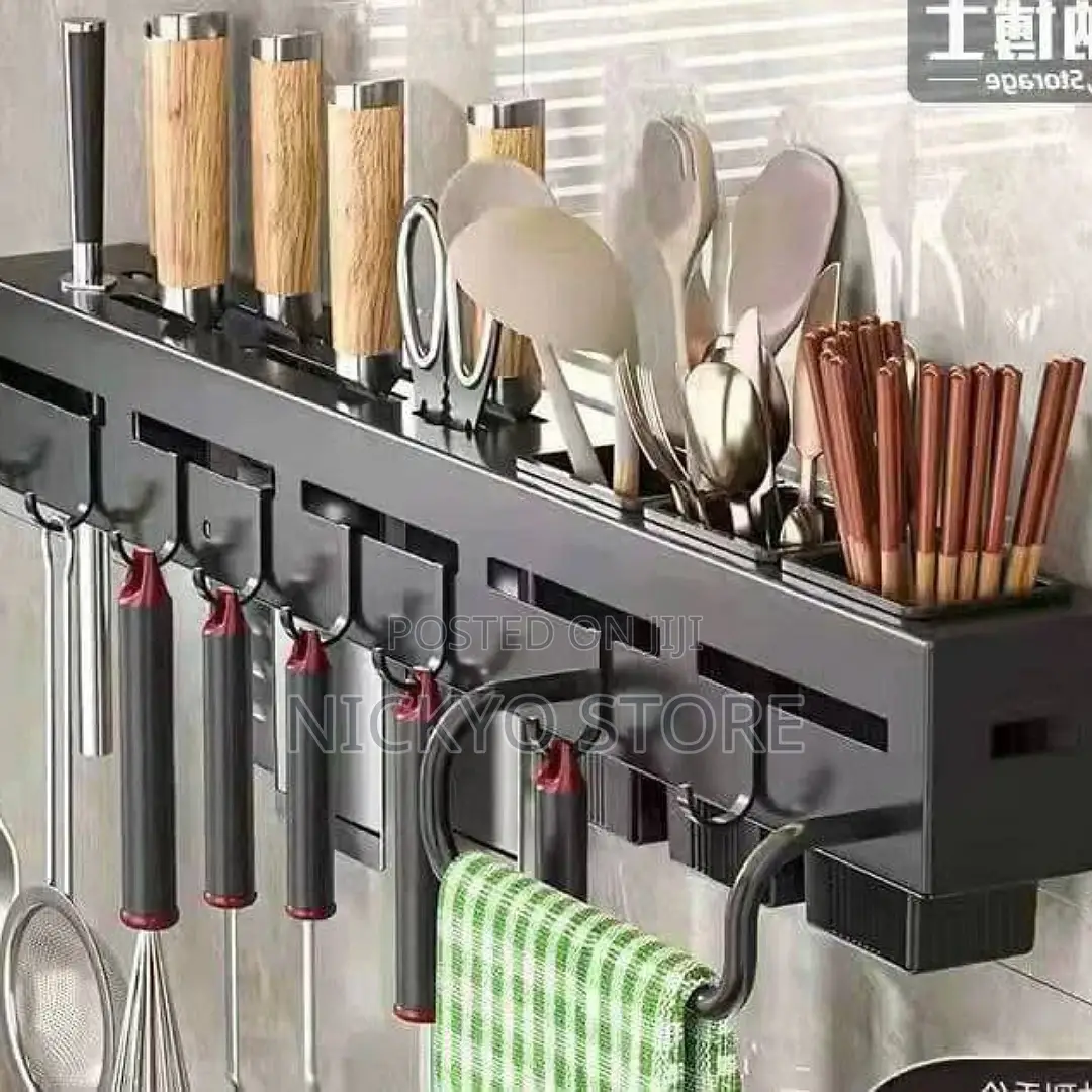 60cm Wall Mounted Knife Cutlery Holder Rack With Hooks