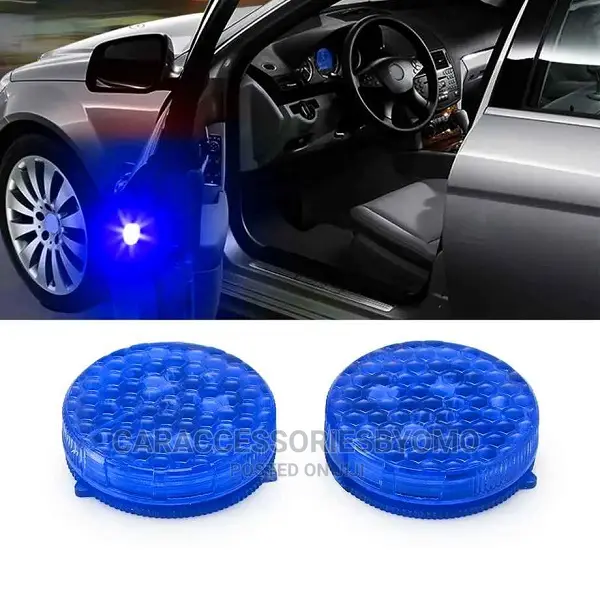 2pcs Magnetic Wireless Car Door Open LED Warning Light-Blue