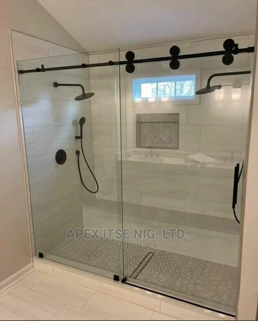 Black Track Shower Glass
