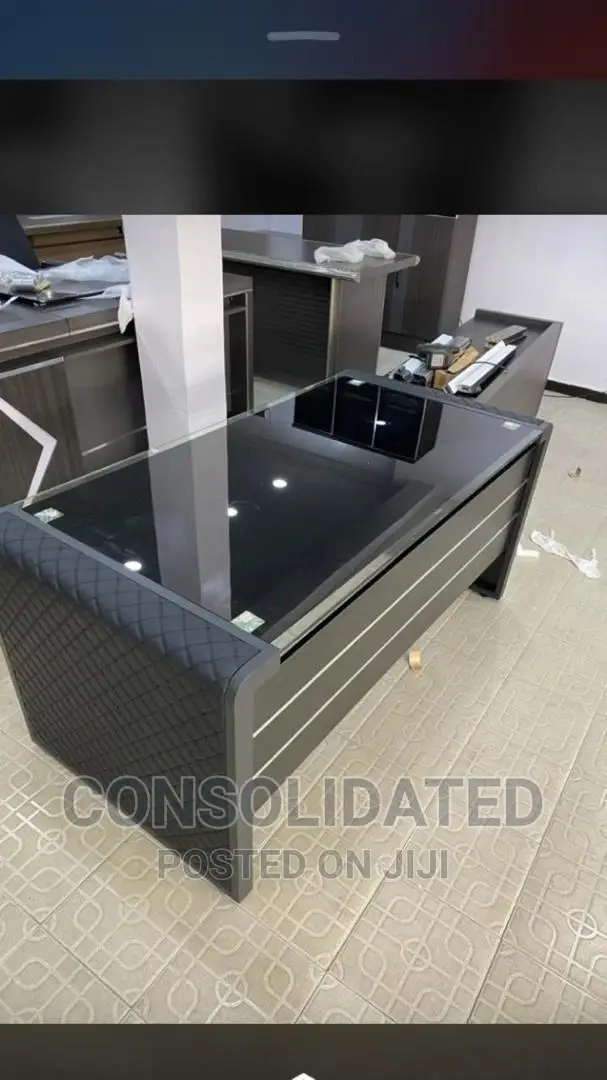 Quality Executive Glass Top Office Table With Drawers.
