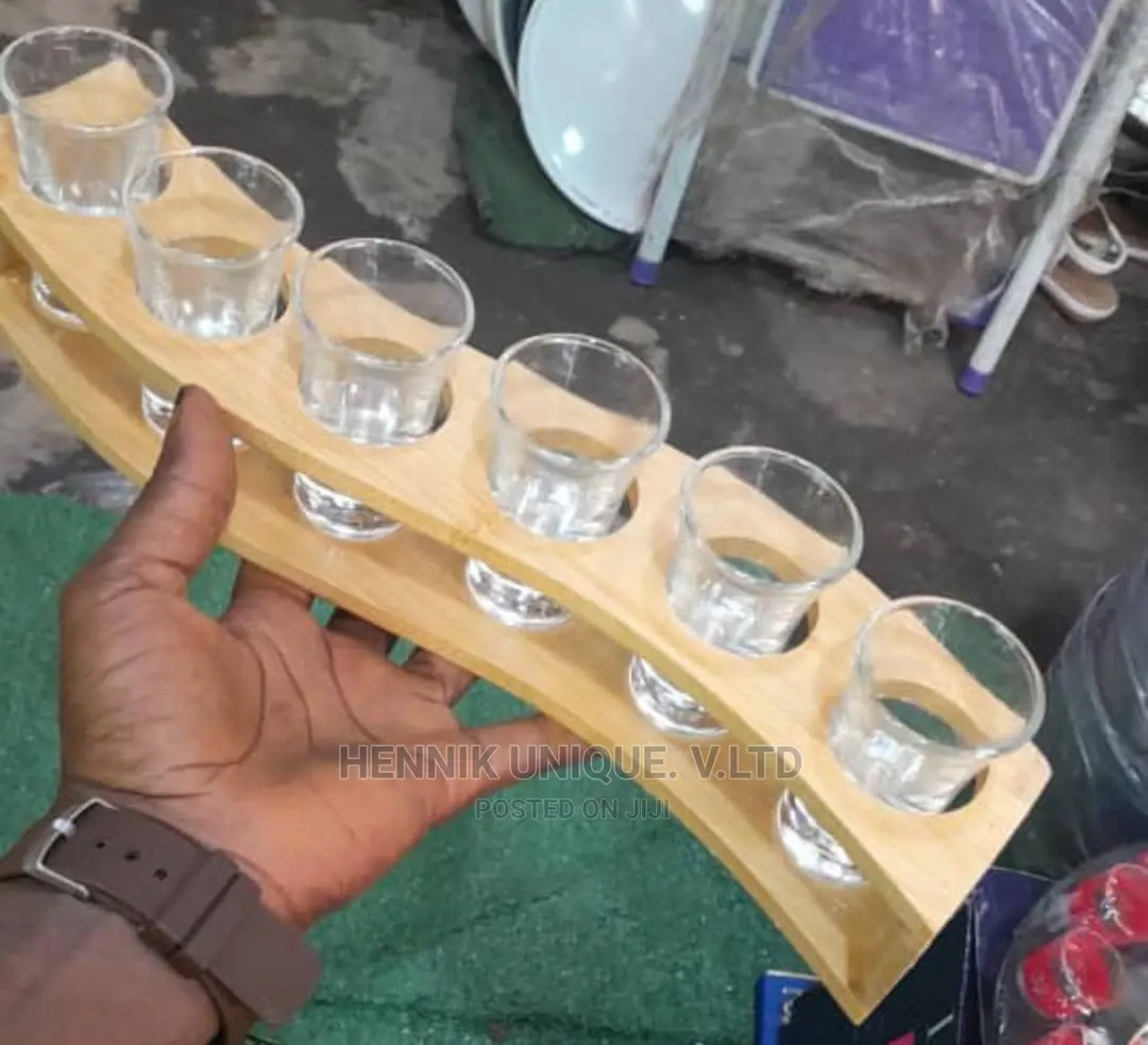 Tequila Shot Glasses With Holder - Holds 6 Glasses