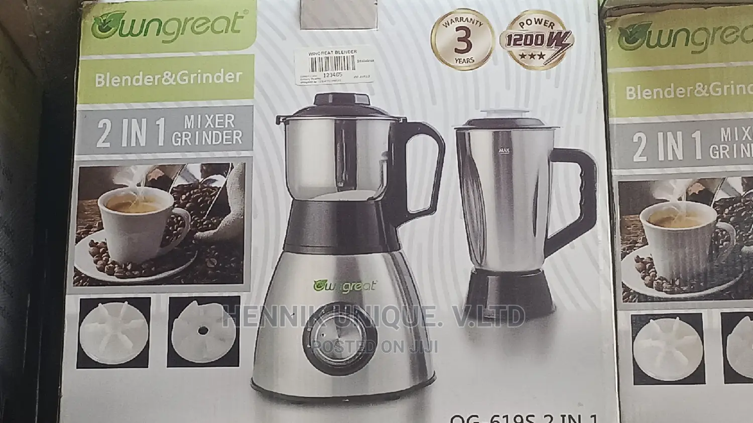 2 in 1 Wngreat Stainless Grinder and Jar Blender-Silver