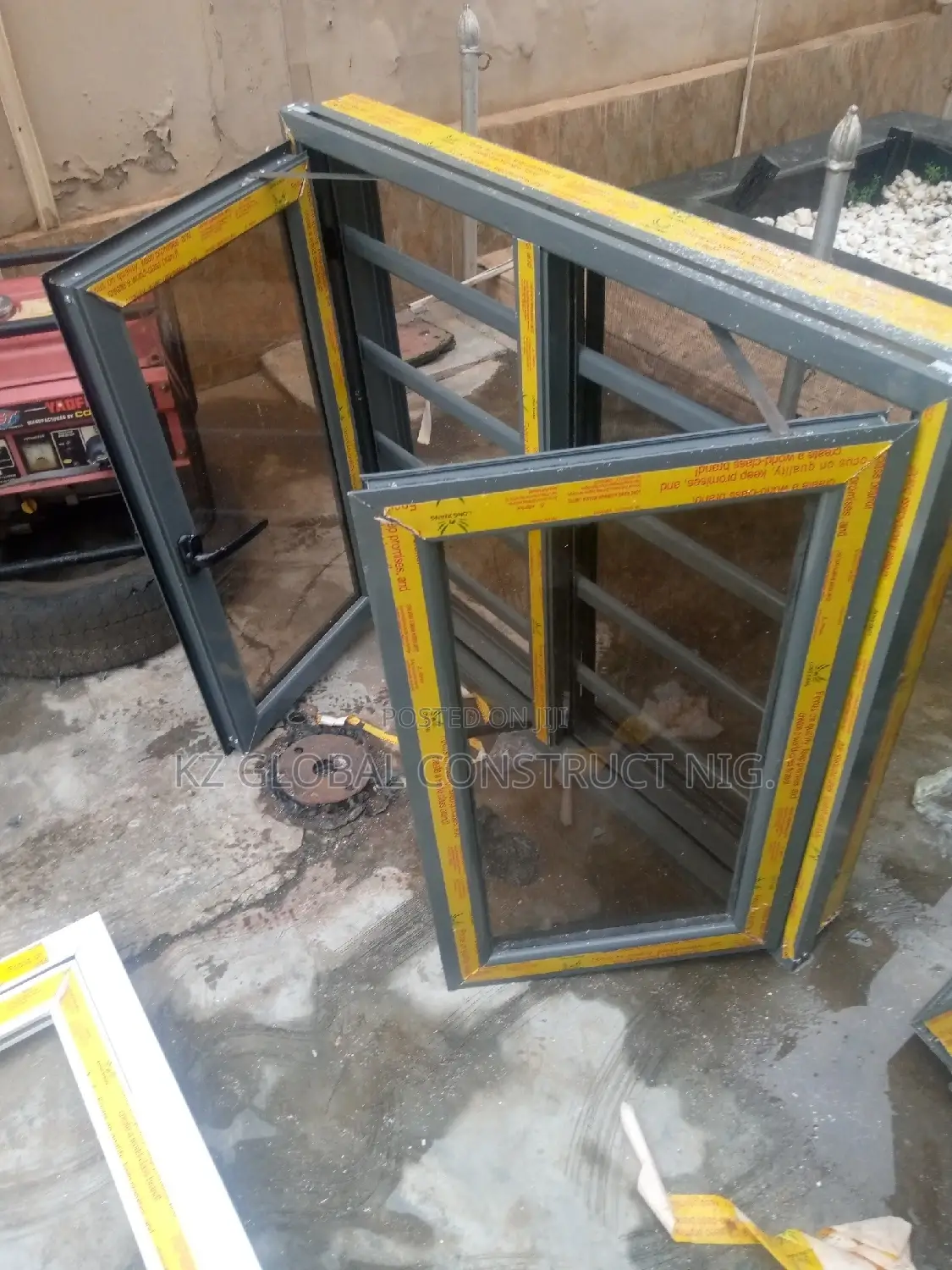 Grey Color Casement Window With Burglary and Net