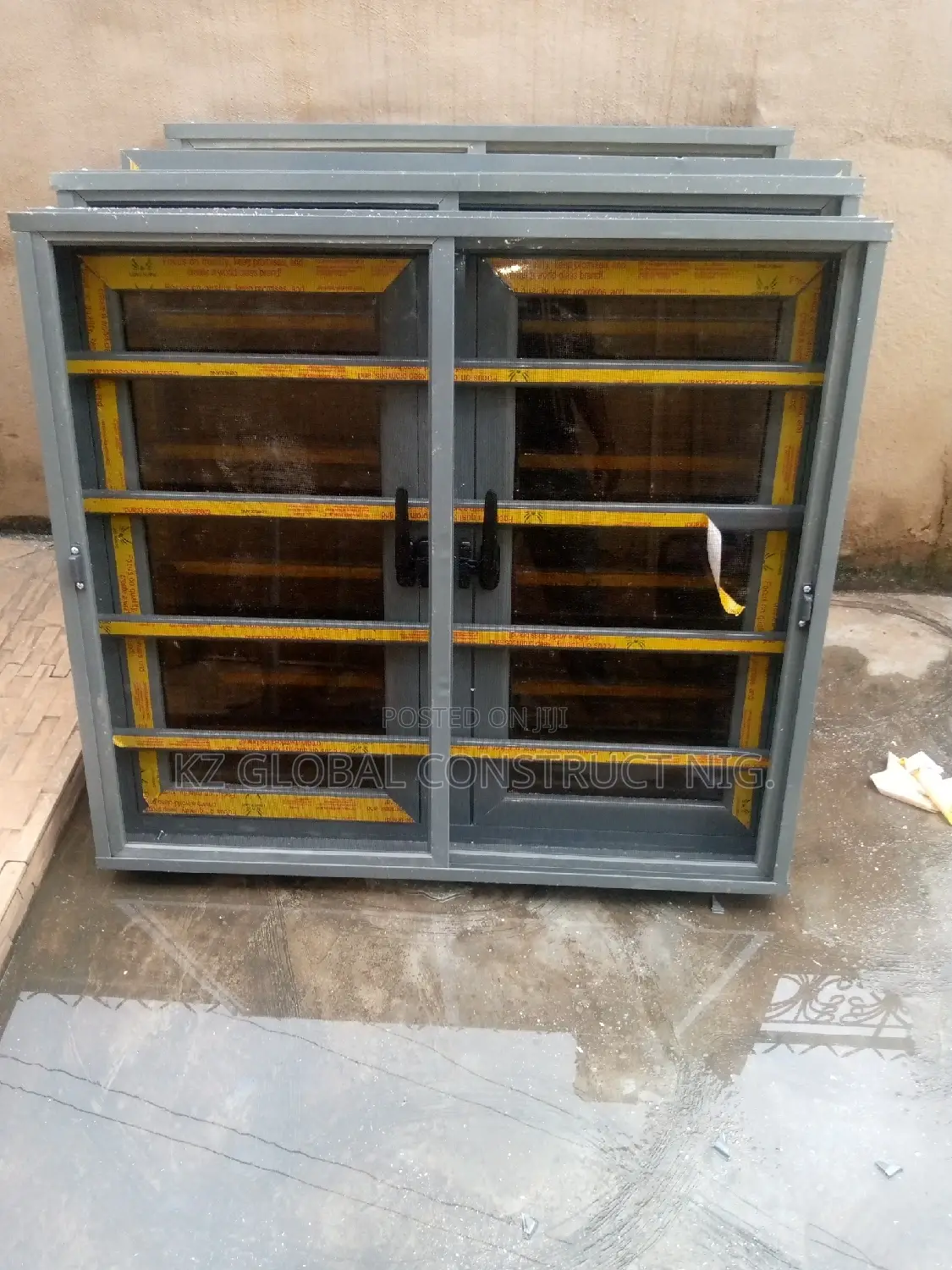 Grey Color Casement Window With Burglary and Net