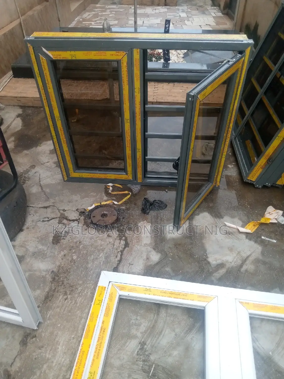 Grey Color Casement Window With Burglary and Net