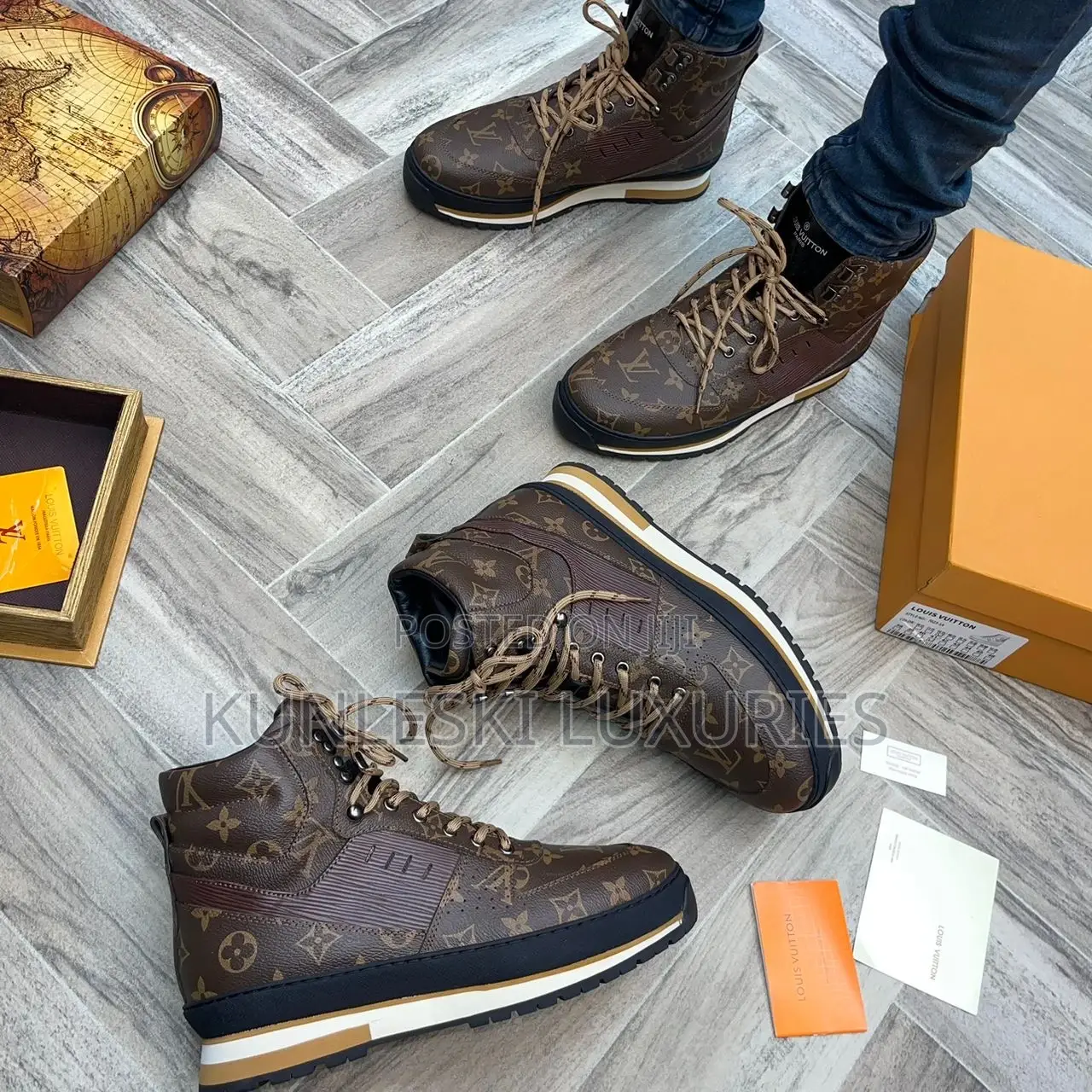 Virgil Ahblo X Louis Vuitton Harlem High Top Boot Sneakers