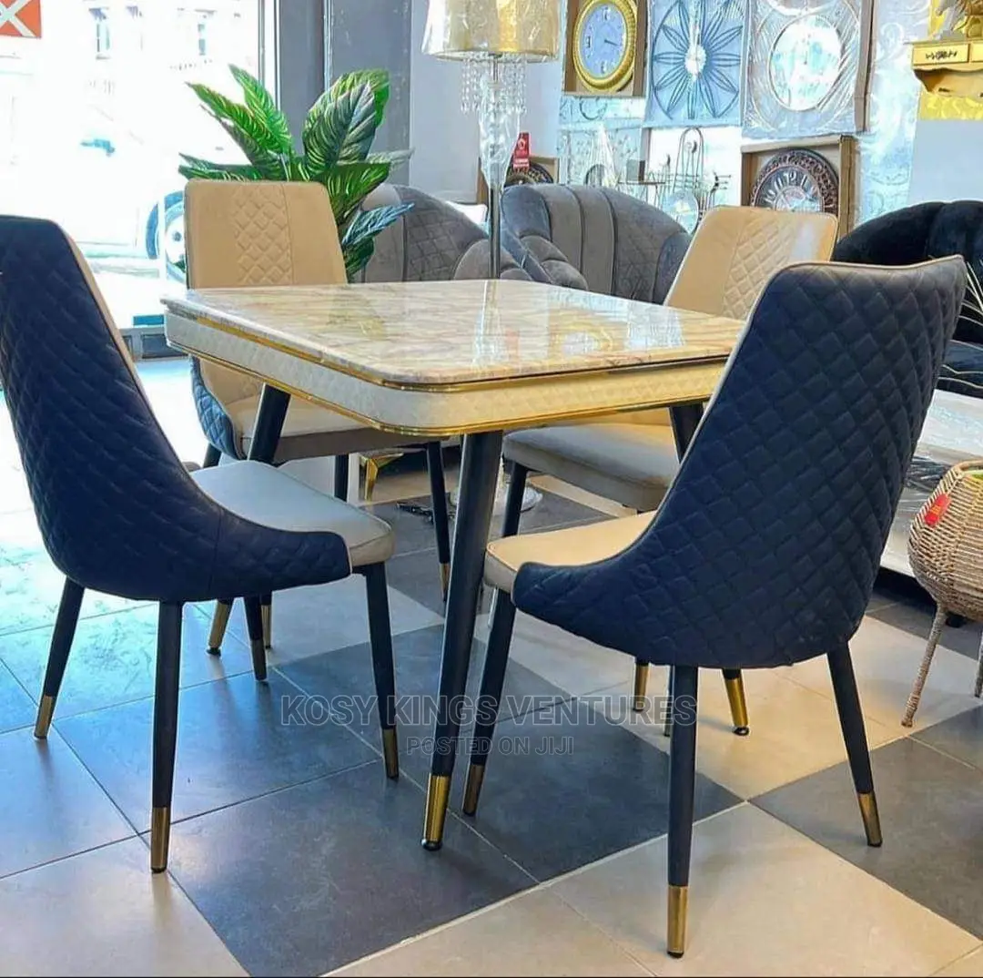 Luxurious Marble Dinning Set With Four Leather Seats