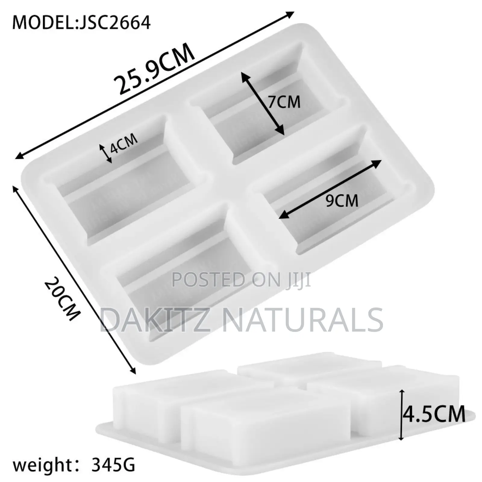 Soap Mold 4 Cavity Rectanglar Shape (250g Soap)