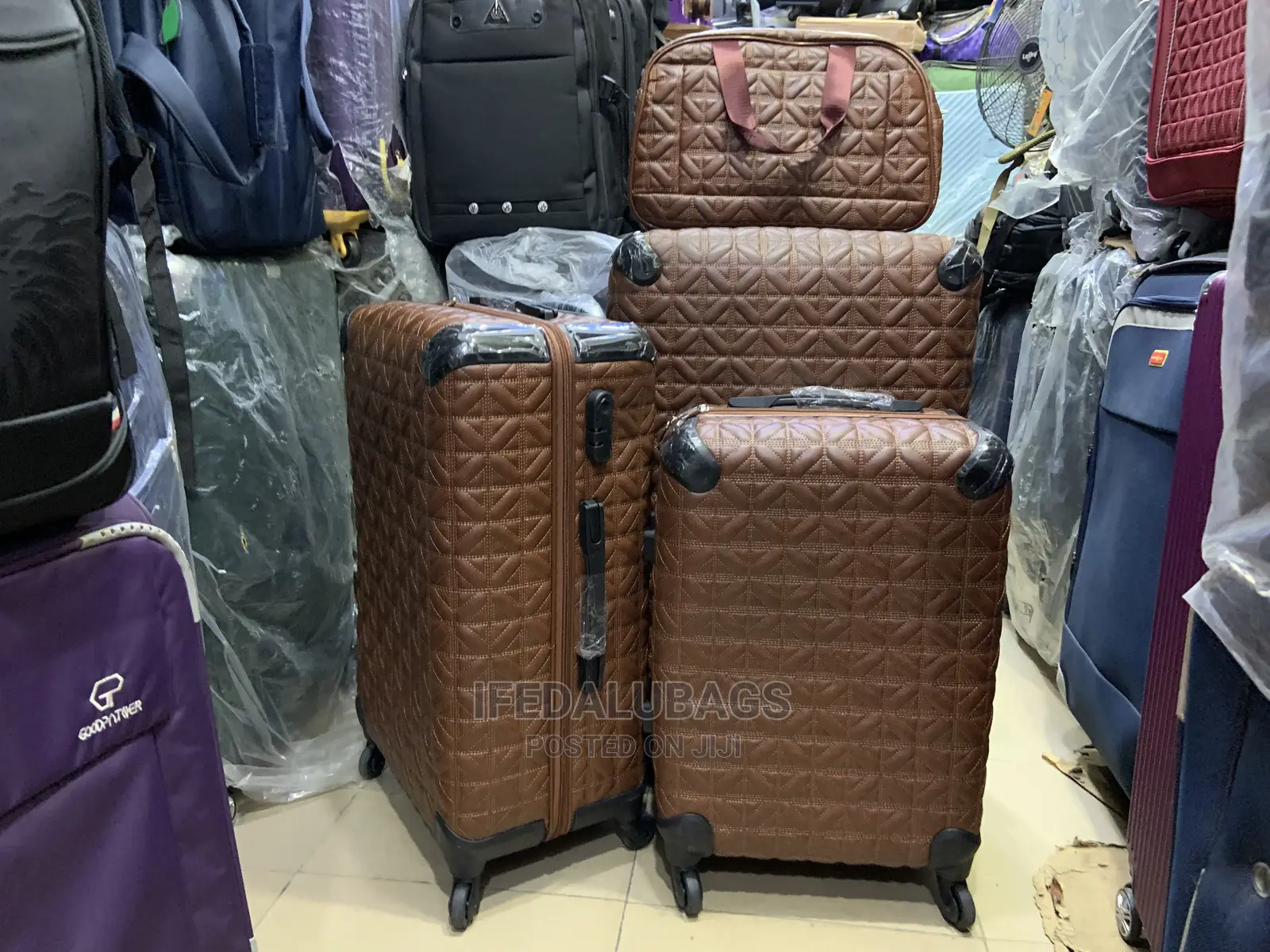 Set Of Quality Brown Leather Star Express Traveling Luggage