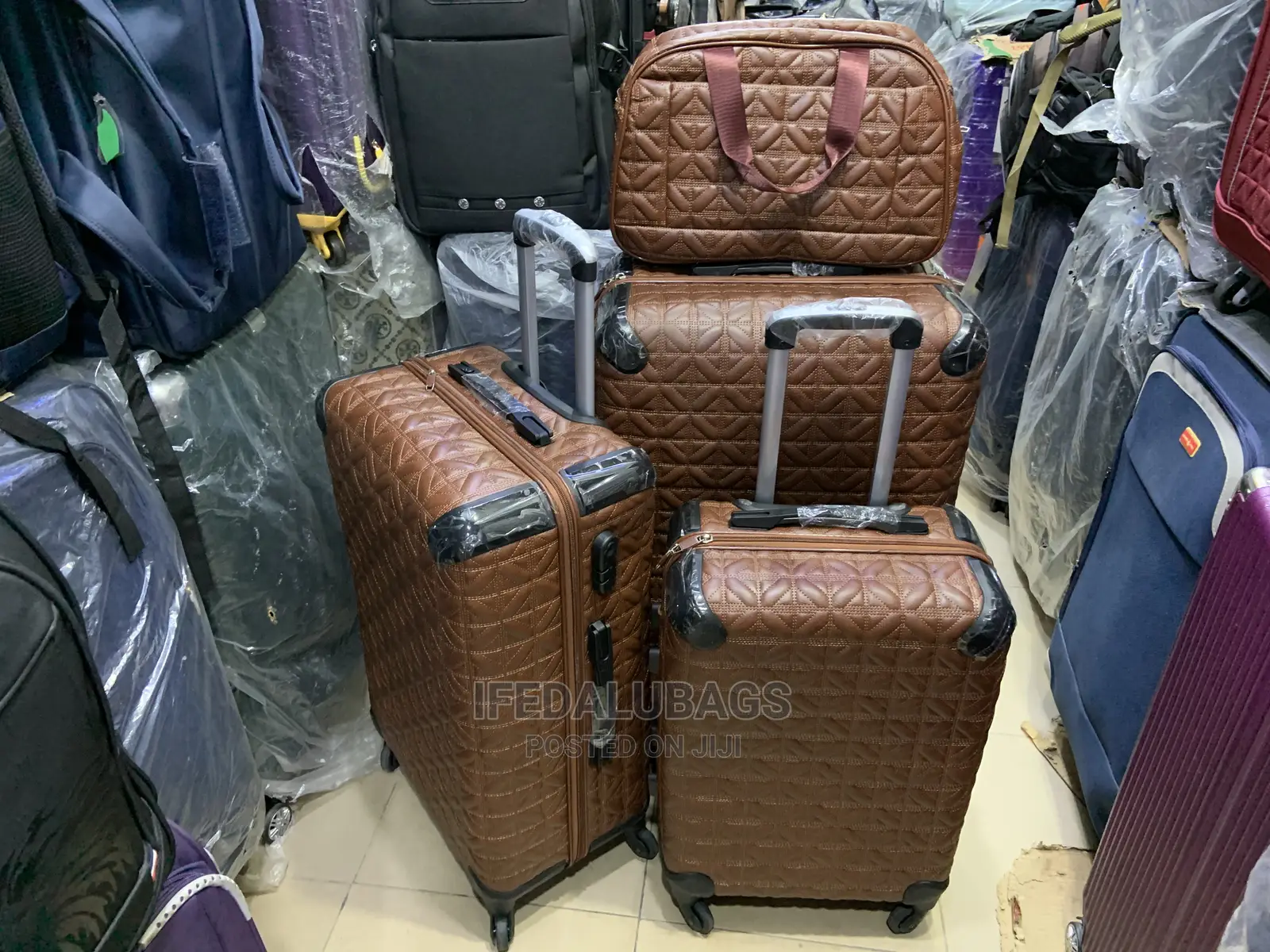 Set Of Quality Brown Leather Star Express Traveling Luggage