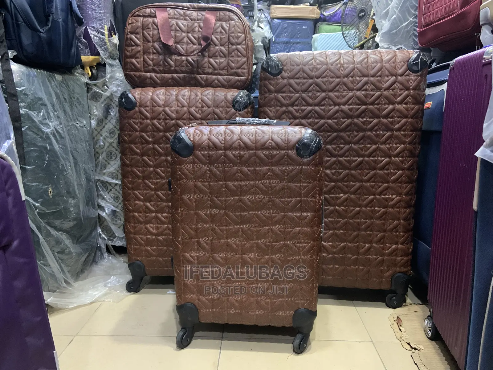 Set Of Quality Brown Leather Star Express Traveling Luggage