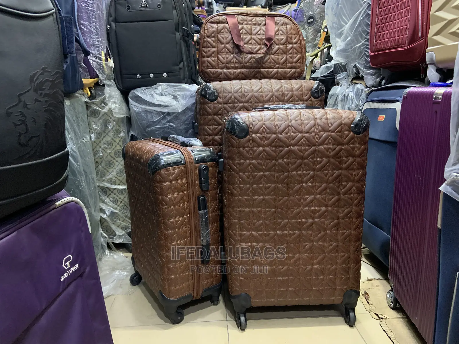 Set Of Quality Brown Leather Star Express Traveling Luggage